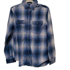 George Mens Shirt Button Up Flannel Blue Plaid Size Medium‎